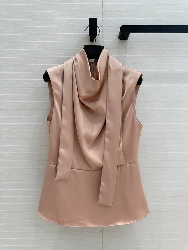 Fendi Long Ribbon Drape Waisted Top Pink Polyester