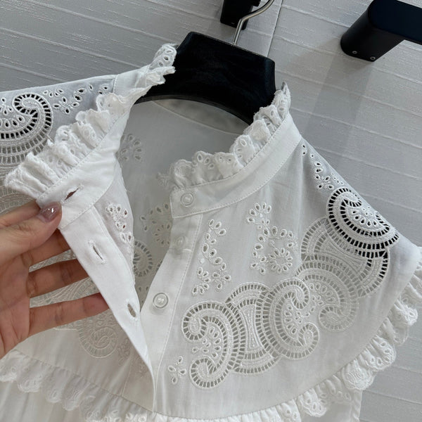 Celine 25 Lace Sleeveless Shirt White Cotton