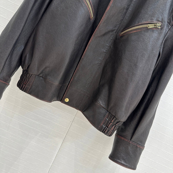 YSL Right-angle Shoulder Silhouette Jacket Black Brown Lambskin