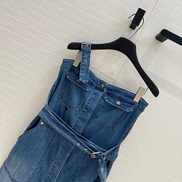 CD 25 Suspender Tube Top Denim Skirt Blue Cotton