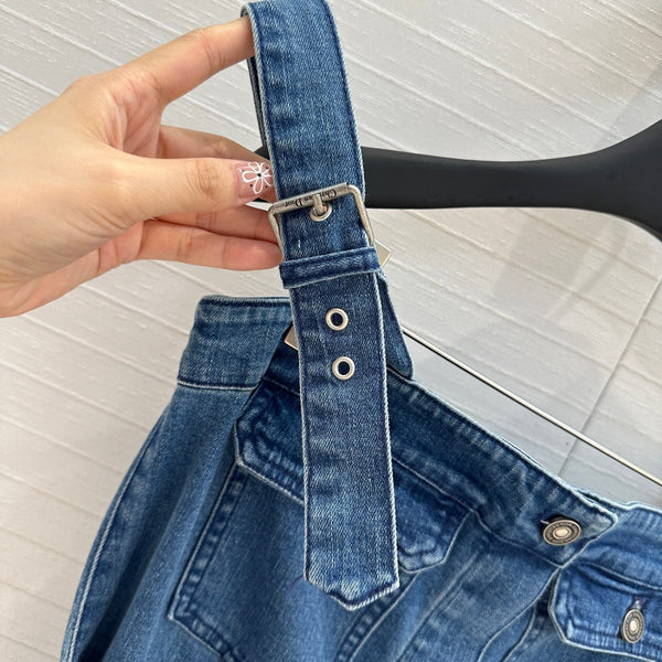 CD 25 Suspender Tube Top Denim Skirt Blue Cotton