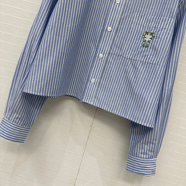 Celine 25 Striped Shirt Blue mix White Cotton
