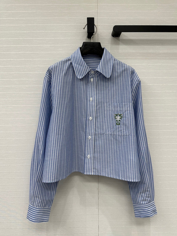 Celine 25 Striped Shirt Blue mix White Cotton