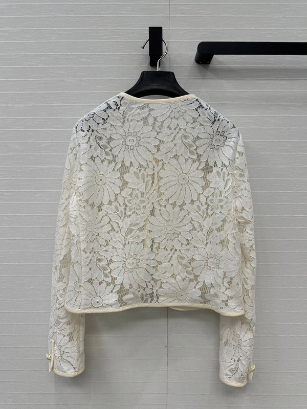Celine 25 Lace Embroidered Cardigan Jacket White polyester