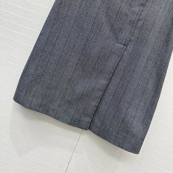 Prada Striped Suit Mid-length Skirt Grey Wool Cotton Polyester