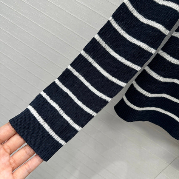 CD 25 Cardigan a righe Nero misto Lino Bianco Cashmere