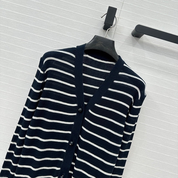 CD 25 Cardigan a righe Nero misto Lino Bianco Cashmere