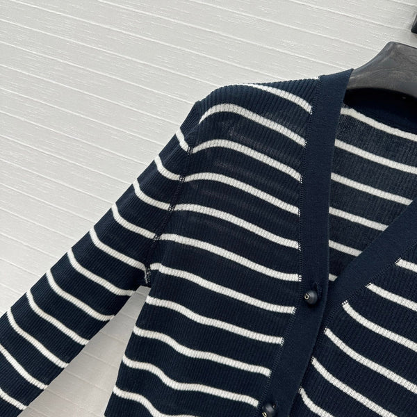 CD 25 Cardigan a righe Nero misto Lino Bianco Cashmere