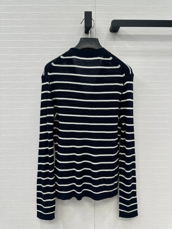 CD 25 Cardigan a righe Nero misto Lino Bianco Cashmere