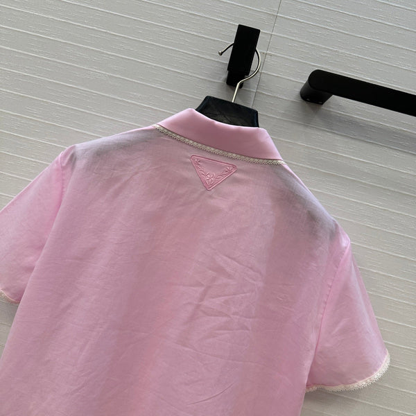 Prada 25 Lace Short-sleeved Shirt Pink Cotton