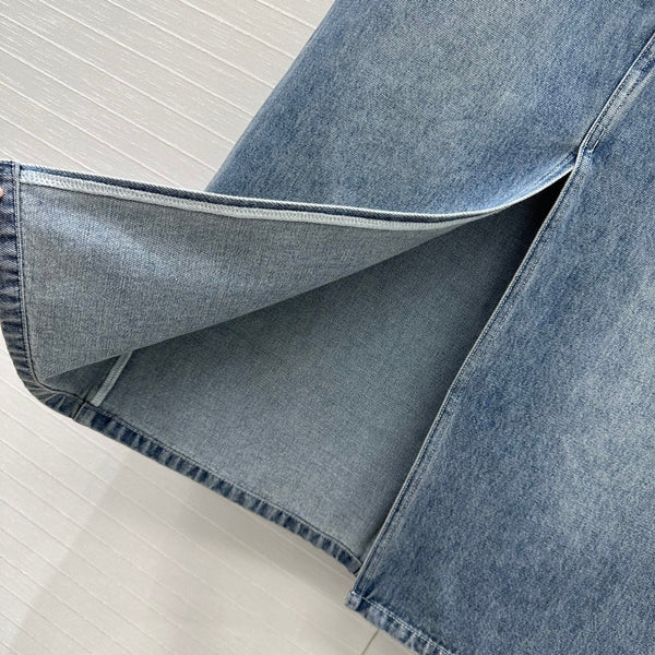 Gonna midi ricamata CC 25 in denim blu e cotone