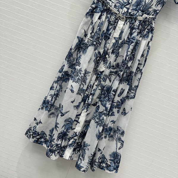 CD 25 Butterfly Coconut Print Shirt Dress White Blue Cotton