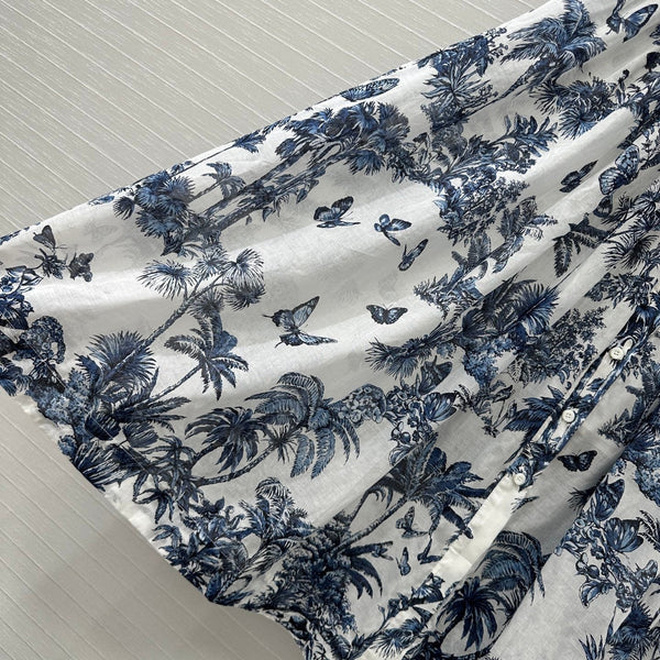 CD 25 Butterfly Coconut Print Shirt Dress White Blue Cotton