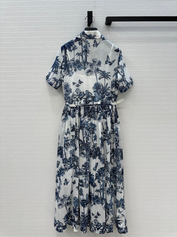 CD 25 Butterfly Coconut Print Shirt Dress White Blue Cotton