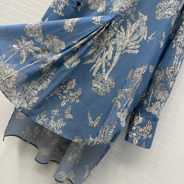 CD 25 Pleated Flared Forest Shirt Blue White Cotton
