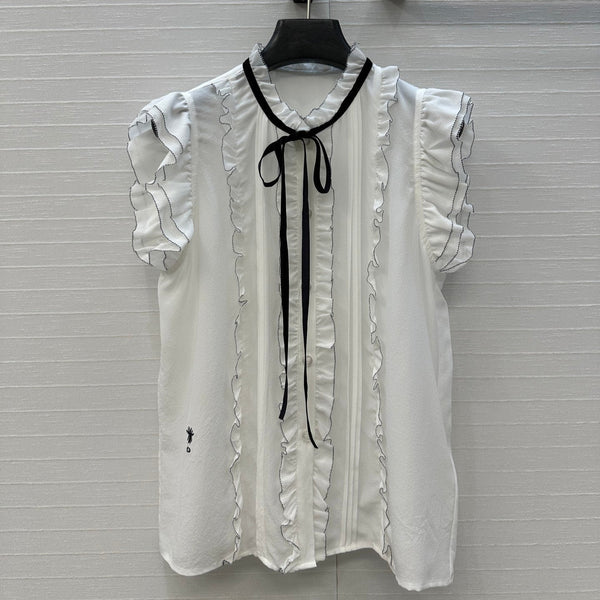 CD Lace-up Sleeveless Shirt White Silk
