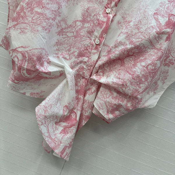 CD 25 Flying Sleeve Short Shirt White Pink Cotton