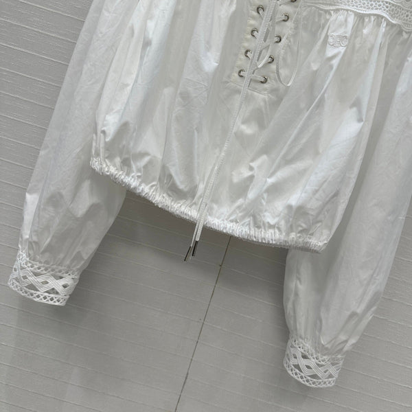 Top monospalla in pizzo Celine 25 in cotone bianco