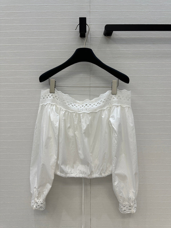 Top monospalla in pizzo Celine 25 in cotone bianco