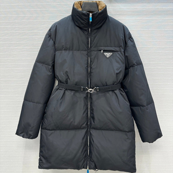 Prada 25 Long Down Jacket Black Polyester 301191