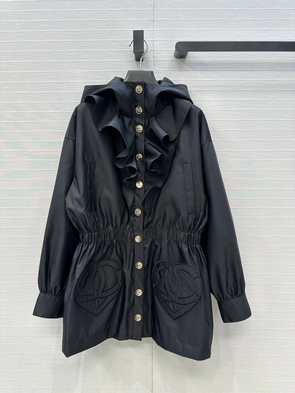 Veste Chanel 2025 avec bordure volantée en polyester noir 318670