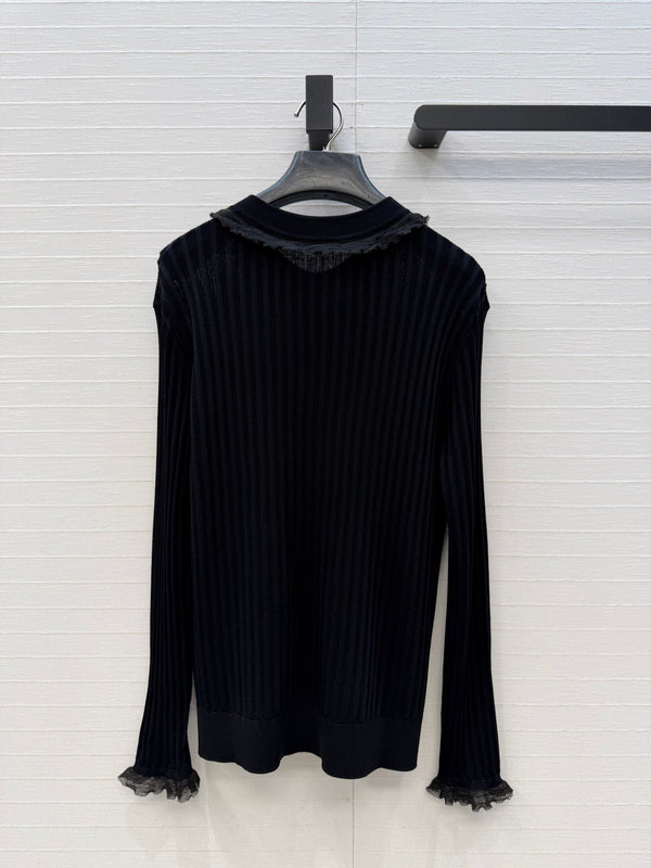HM Long-Sleeve Sweater With Ruffled Details Black Modal Nylon