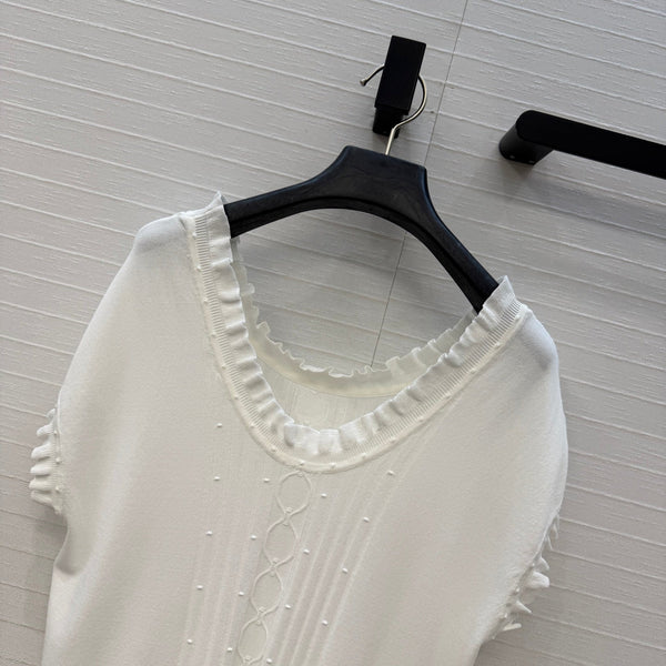 HM Short-Sleeve Sweater With Ruffled Details White Modal Nylon