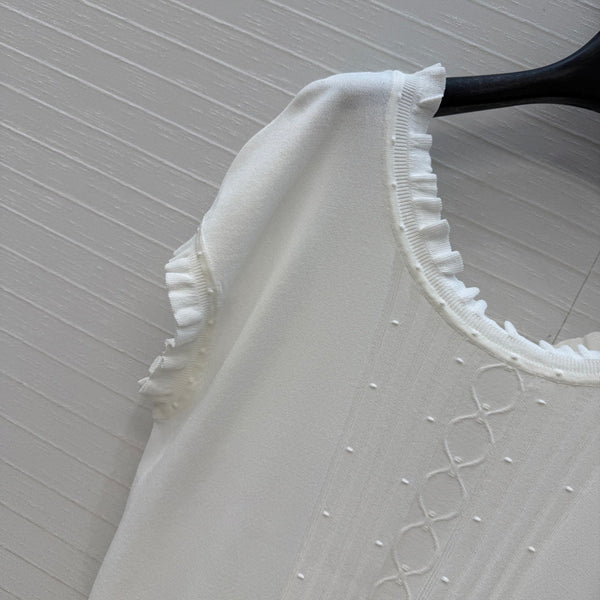 HM Short-Sleeve Sweater With Ruffled Details White Modal Nylon
