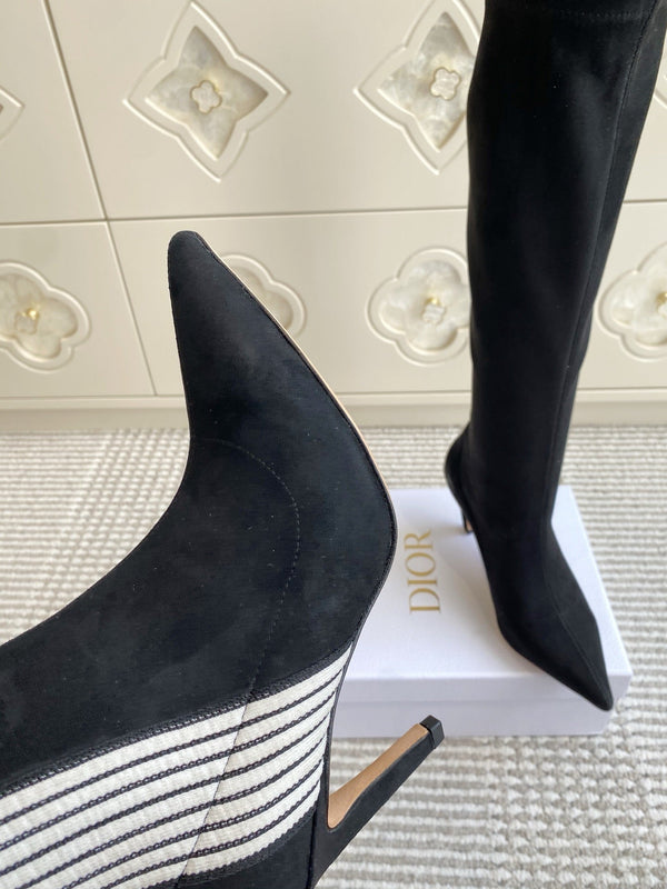 Dior 2025 Tribales Heeled Ankle High Boot 80mm Black White Suede 501198