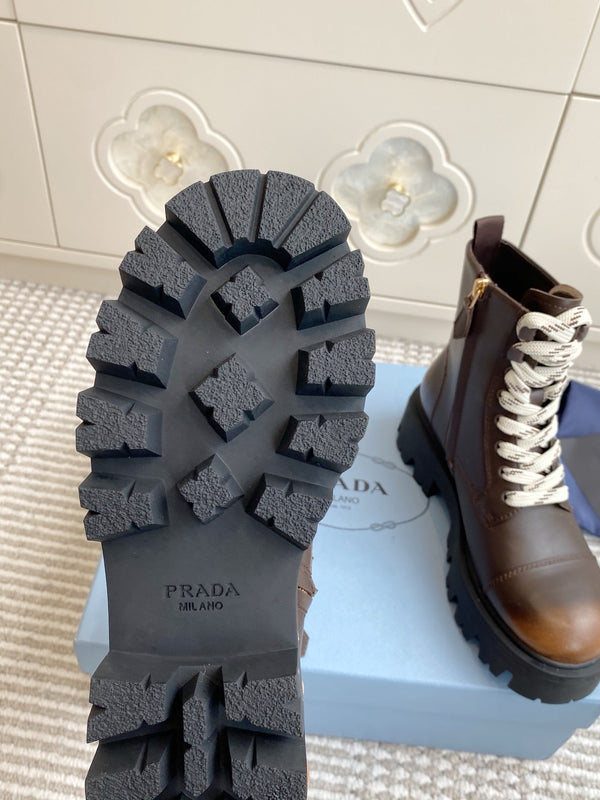 Prada 25 Martin Boot Brown Black Cowhide 501443