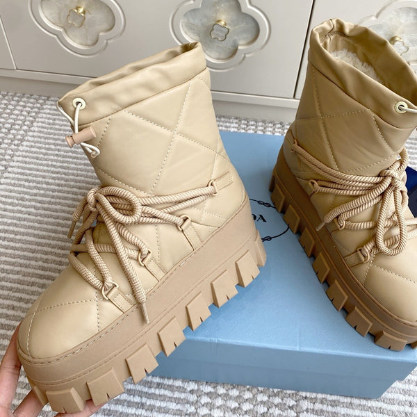 Prada 25 Shearling Apres-ski Boots Beige Calfskin 501449