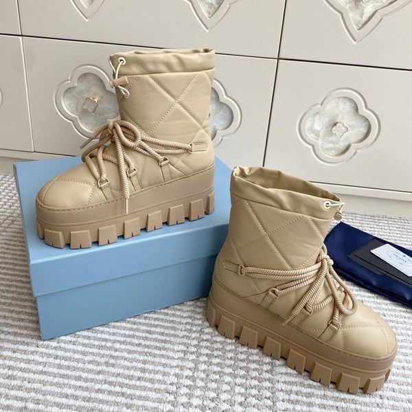 Prada 25 Shearling Apres-ski Boots Beige Calfskin 501449