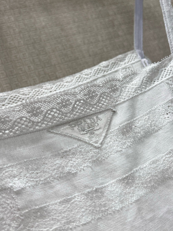 Prada Embroidered Dress White Linen 400574