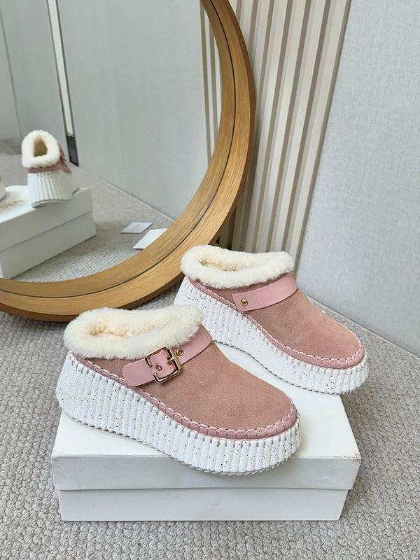 Chloe Nama Shearling-Lined Mule Pink Suede 528075