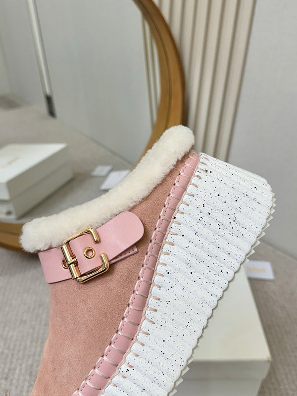 Chloe Nama Shearling-Lined Mule Pink Suede 528075