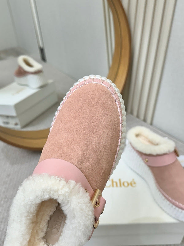 Chloe Nama Shearling-Lined Mule Pink Suede 528075