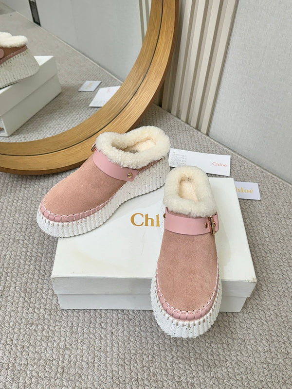 Chloe Nama Shearling-Lined Mule Pink Suede 528075