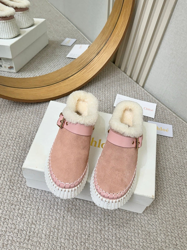 Chloe Nama Shearling-Lined Mule Pink Suede 528075