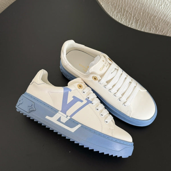 LV Sneakers Time Out  Logo Print White Mix Light Blue Calfskin