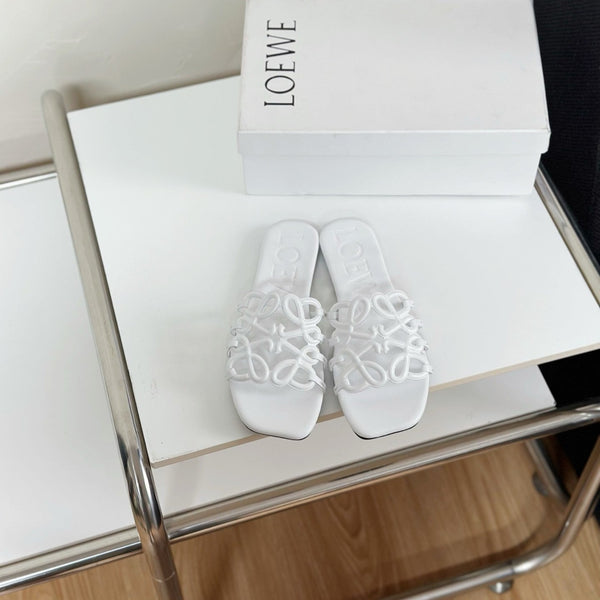 Petal Anagram Slide in White Soft Calfskin 273513