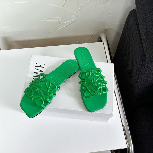 Petal Anagram Slide in Green Soft Calfskin 273514