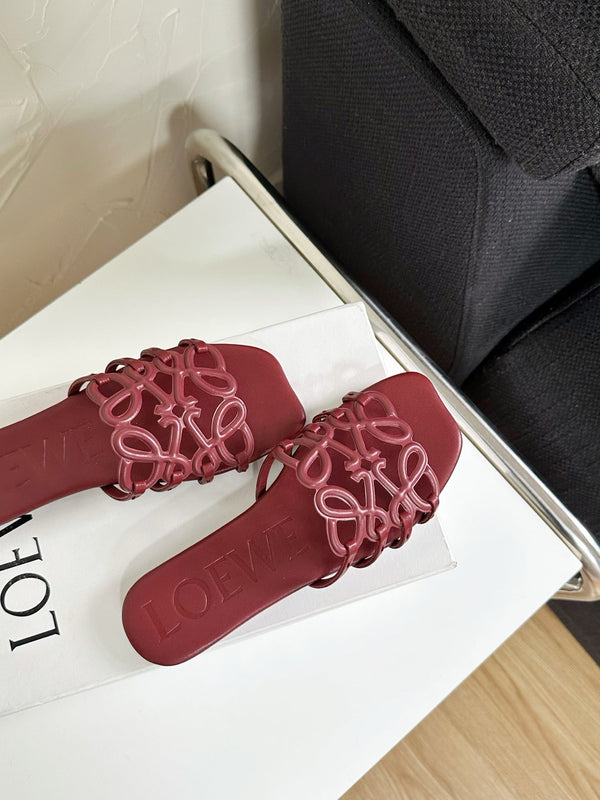 Petal Anagram Slide in Burgundy Soft Calfskin 273518