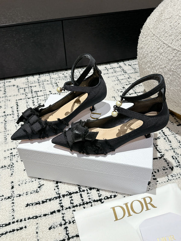 CD Adiorable pump 45 Black Fringed Grosgrain