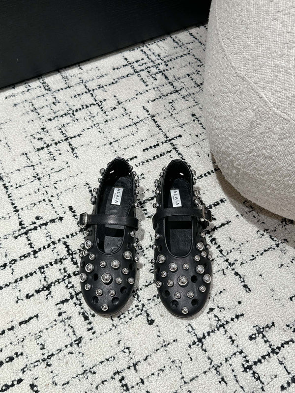 SCARPE MARY JANE ALAIA PEARL IN PELLE DI AGNELLO NERA