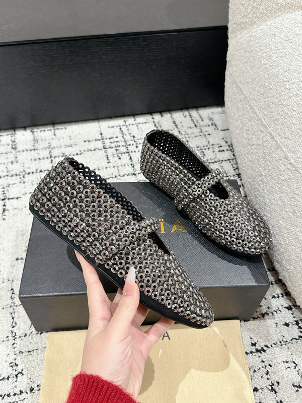 Alaia 25 Embellished Mary Jane Flats Silver Suede 293180
