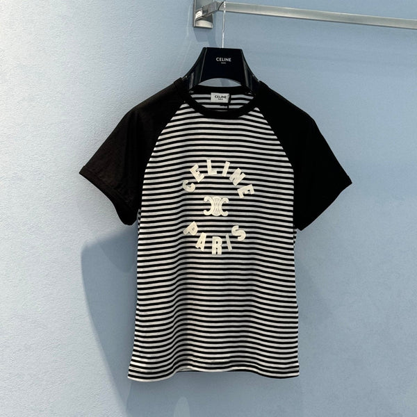 T-shirt a righe Celine in cotone nero bianco