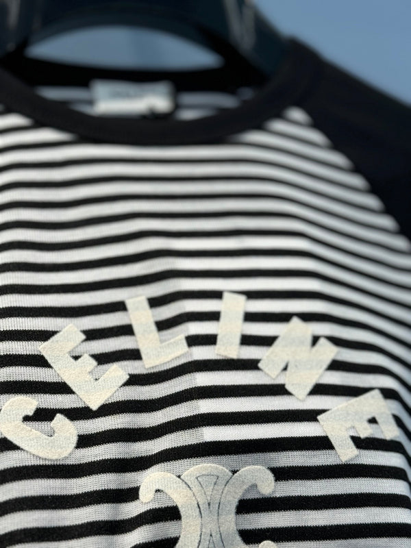 T-shirt a righe Celine in cotone nero bianco