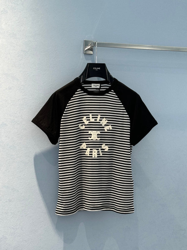 T-shirt a righe Celine in cotone nero bianco