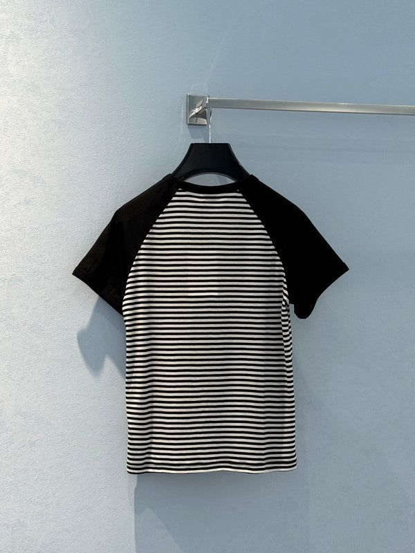 T-shirt a righe Celine in cotone nero bianco