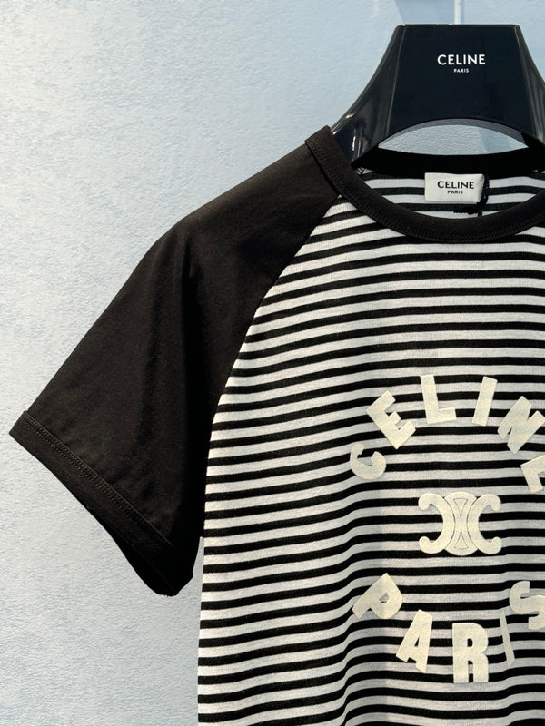 T-shirt a righe Celine in cotone nero bianco